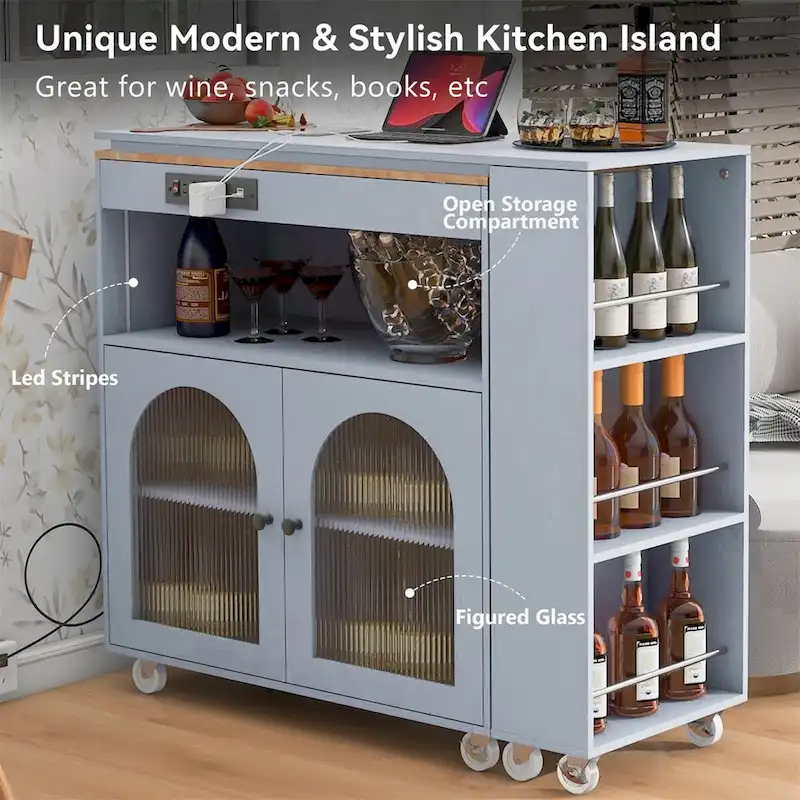Rolling Kitchen Island With Extended Table,Kitchen Island on Wheels