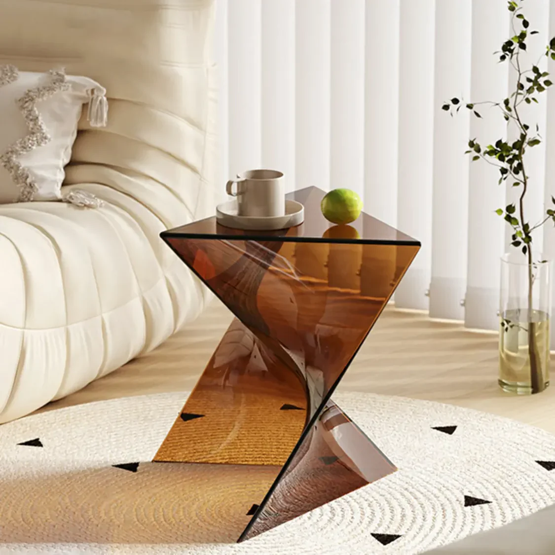 Living Room Acrylic Triangle Side Table with Twisted Base