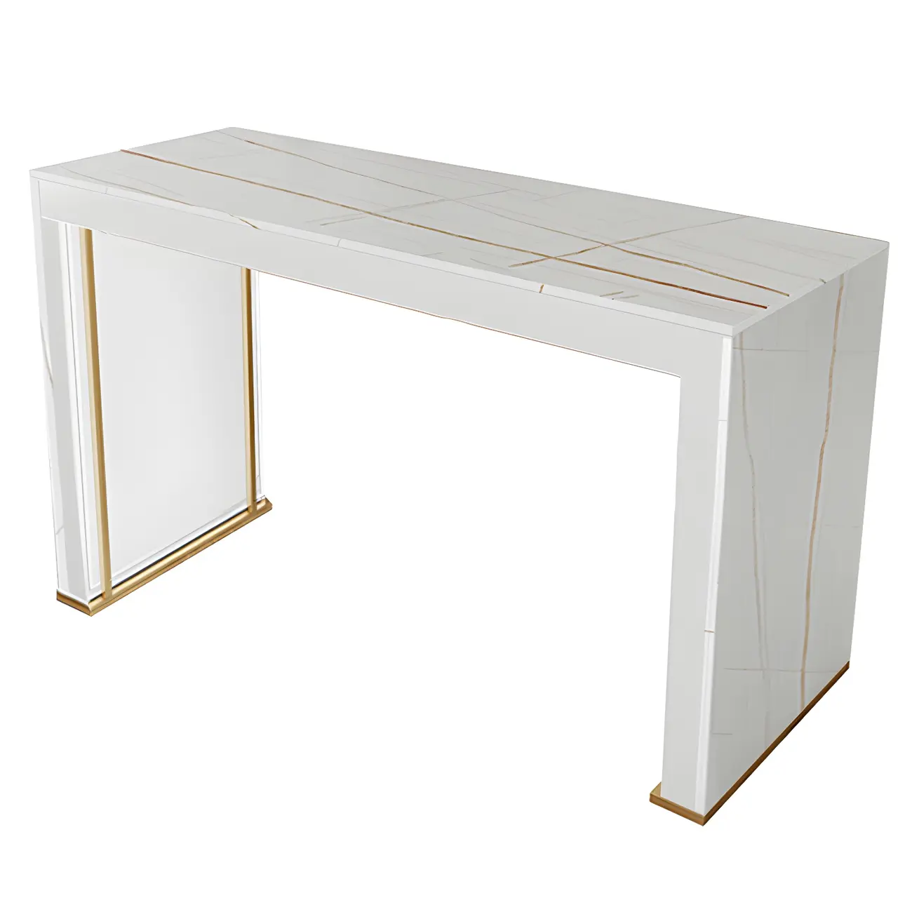 Modern White Stone Top Wood Dual-Pedestal Bar Tables