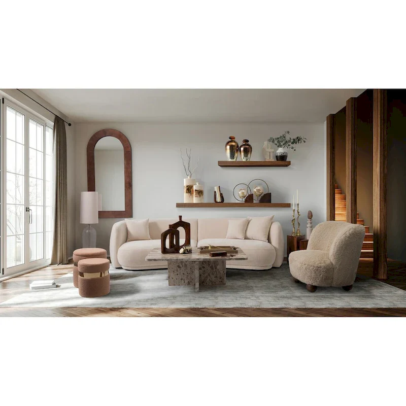 Neutral Modern 4-Seat Rectangle Curved Sofa – 117 x 49 x 31
