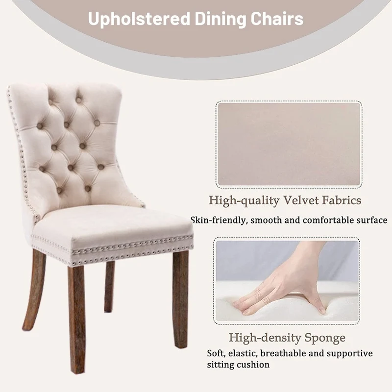 Set of 2 Velvet Dining Chairs,Tufted Solid Wood Armless Chairs Accent Chair with Nailhead Trim and Back Ring Pull - N/A