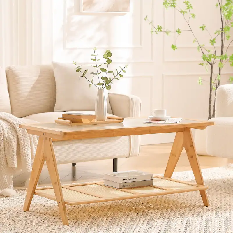 2-Tier Rectangular Coffee Table, Glass Top Sofa Table - 39.4 L x 19.7 W x 19.7 D