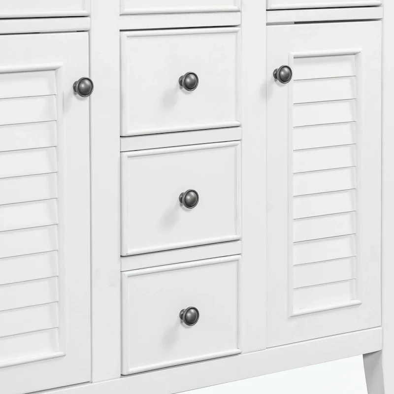 Bathroom Vanity with Ceramic Basin, Two Cabinets and Five Drawers