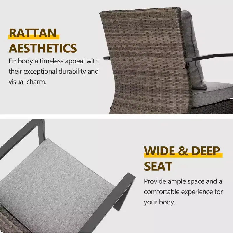 Heynemo 3 Pieces Patio Bistro Set with Swivel Chair and Small Side Table, All Weather Rattan Chairs with Water-Resistant Cushions & Metal Frame