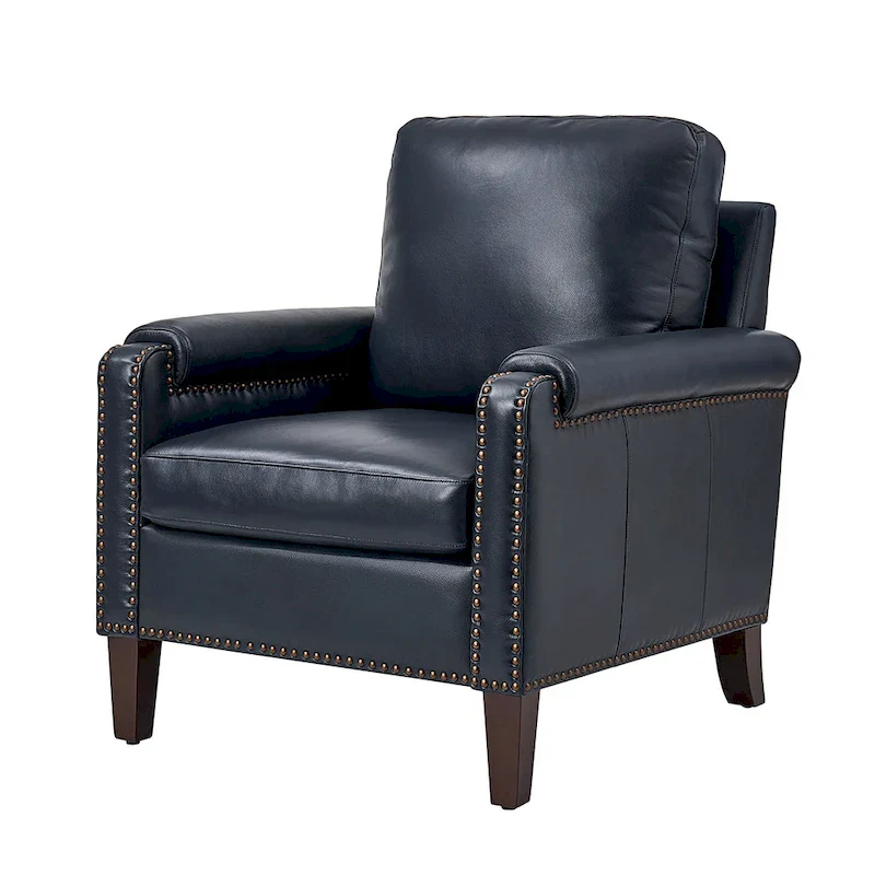 Kunz Transitional Genuine Leather Armchair with Removable Cushion and Nailhead Trims