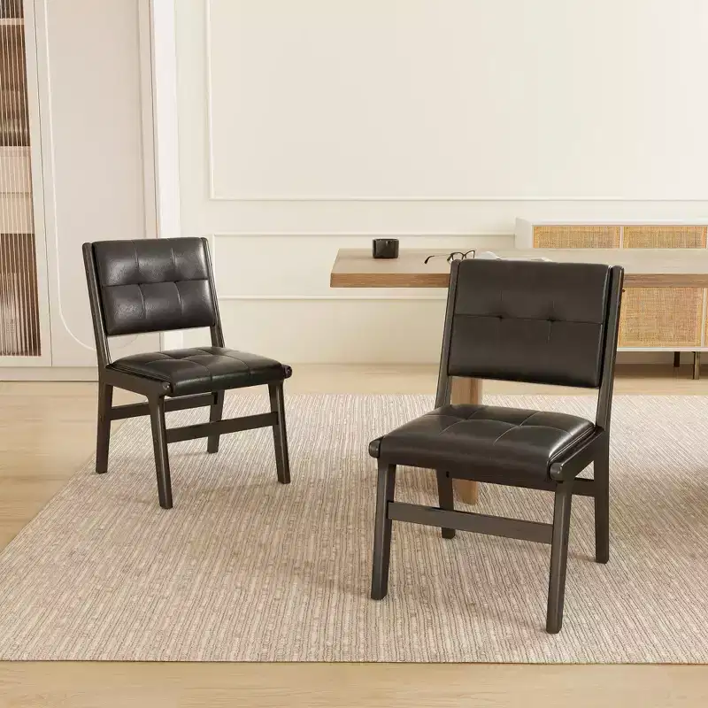 GDFStudio Payne Tufted Faux Leather Upholstered Wood Dining Chairs (Set of 2)