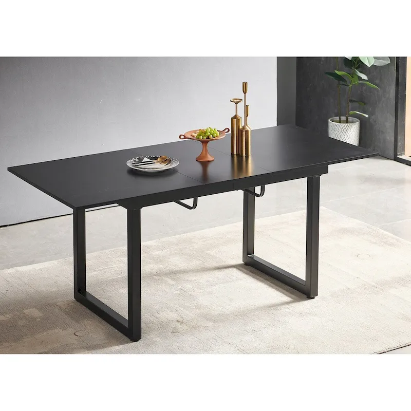 Square Extendable Dining Table with metal leg,Modern Space Saving Kitchen Table( 70.86 W x 31.5 D x 29.5 H)