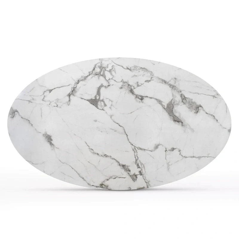 Oval White Faux Marble Topped Pedestal Dining Table