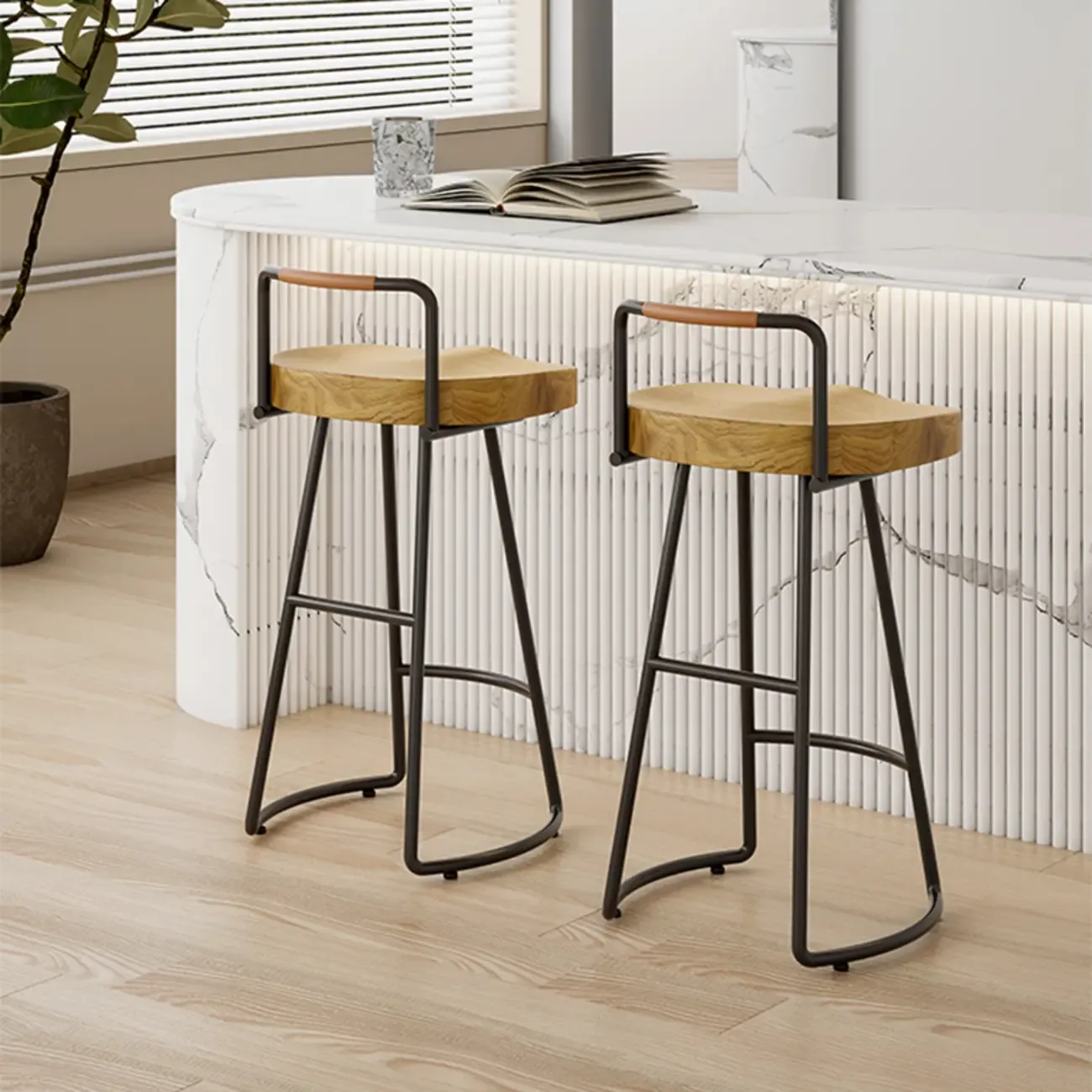 Modern Nordic Solid Wood Bar Stool Set of 2