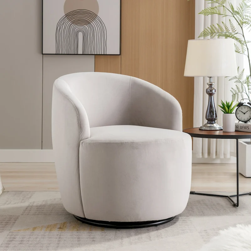 Velvet Swivel Barrel Accent Chair - 25.60 x 25.60 x 27.56
