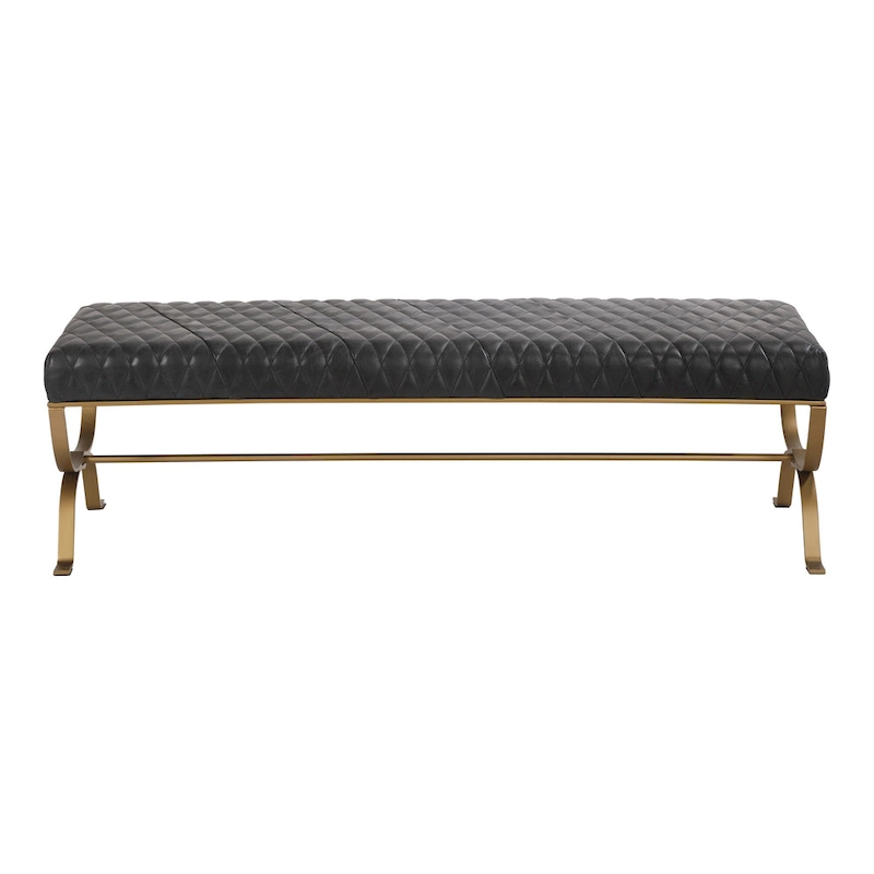 Aurelle Home Modern Leather and Brass Iron Bench