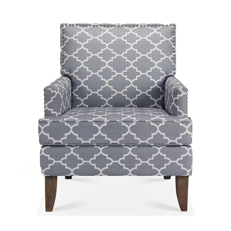 Fabric Upholstered Accent Chairs with Wood Legs