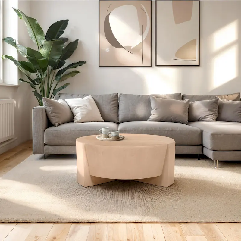 Round Mango Wood Coffee Table with 3 Legs