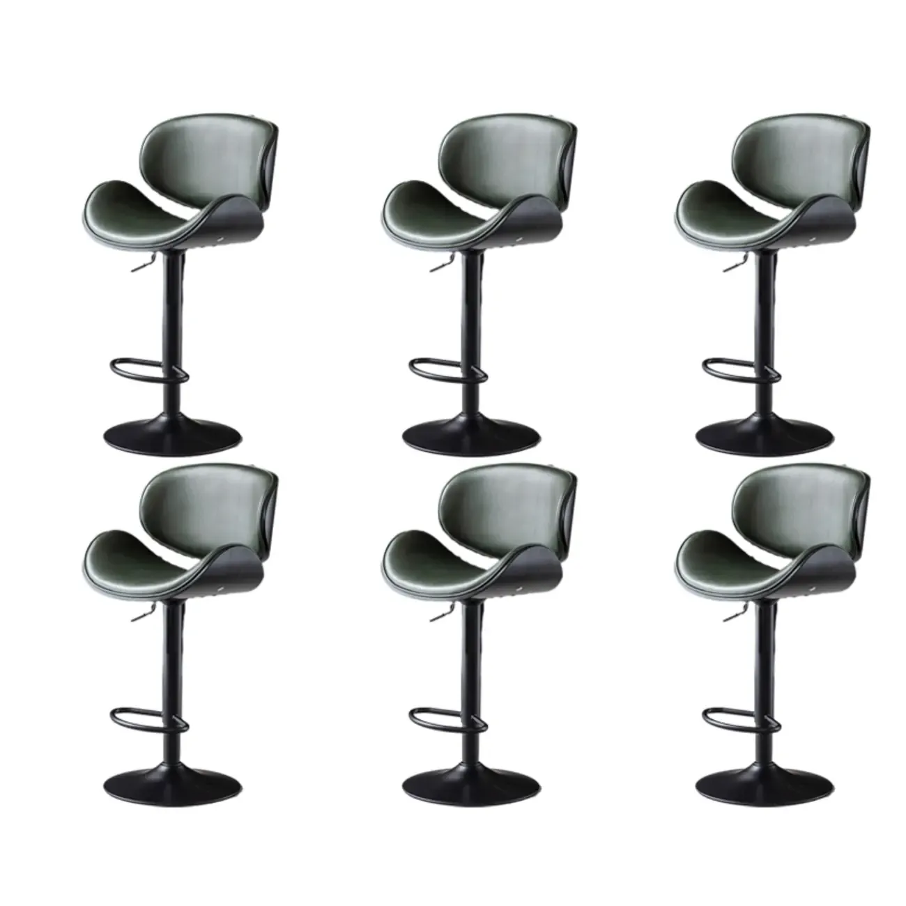 Arched Blackish Green Leather Swivel Adjustable Bar Stool