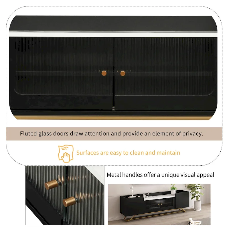 TV Console Table with Gold Frame Base