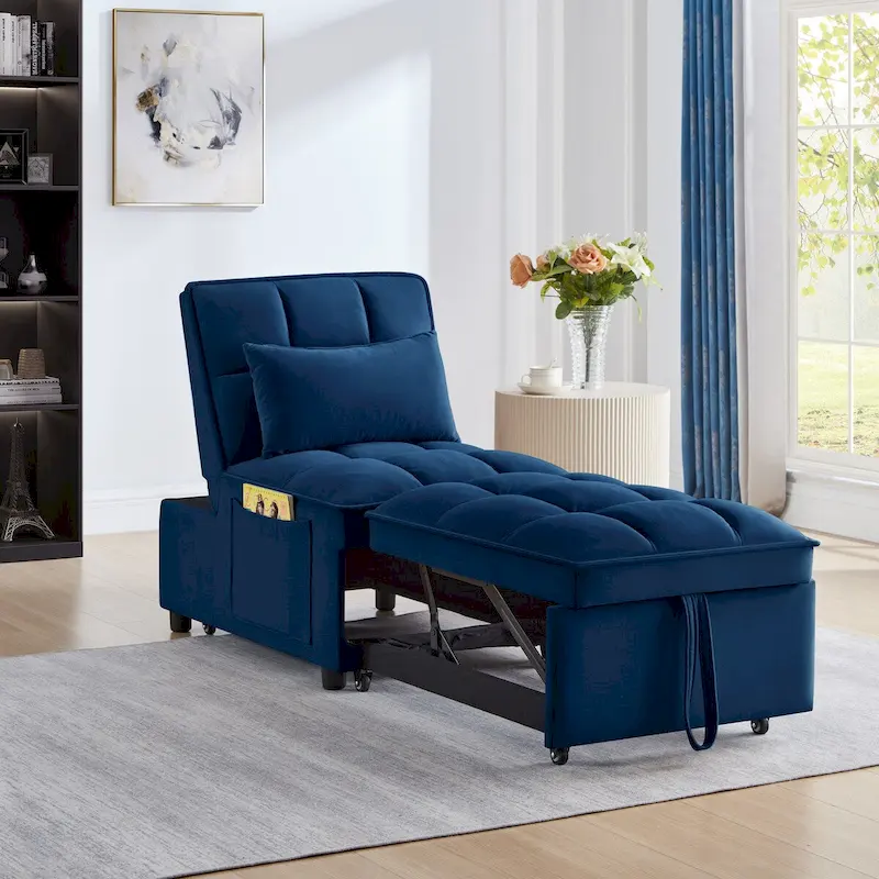 Convertible Recliners with Adjustable Backrest, Pillows and Pockets