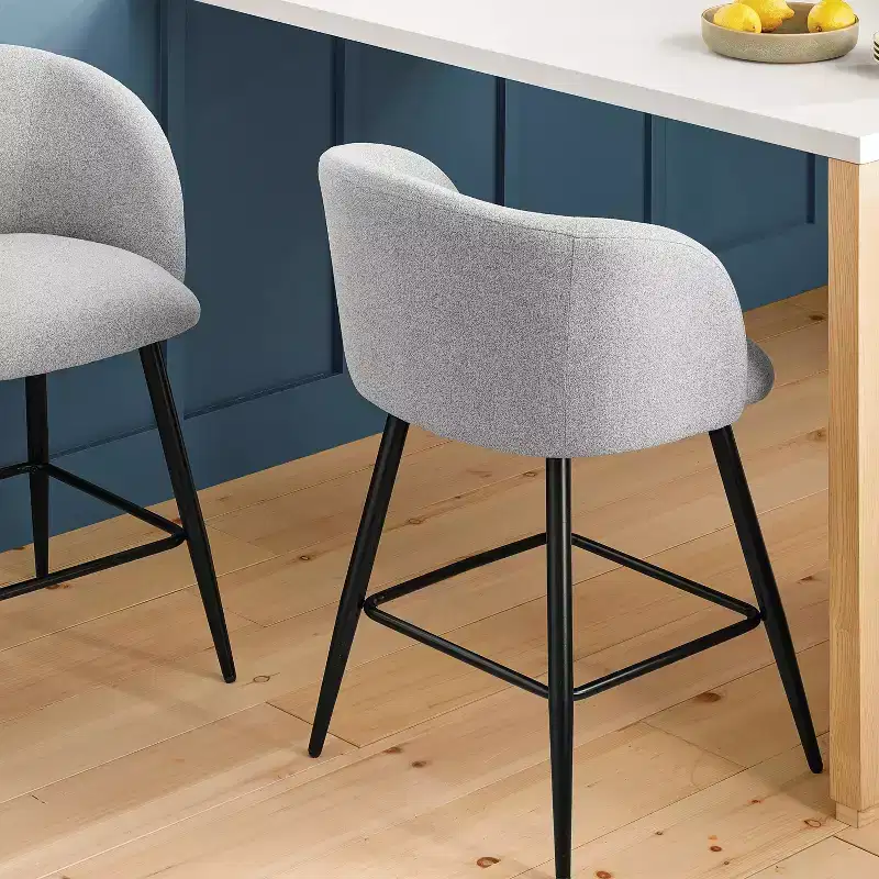 Set of 2 24" Barrel Back Counter Stools with Metal Base & Footrest Counter Stool Gray - Room Essentials™