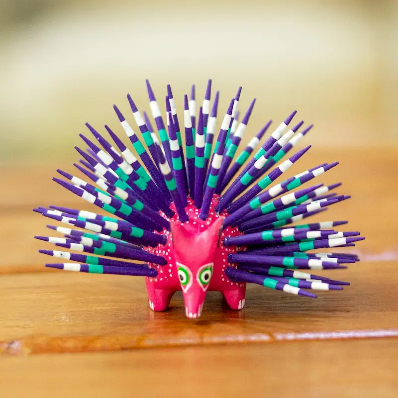 Novica Handmade Cute Porcupine In Fuchsia Wood Alebrije Figurine