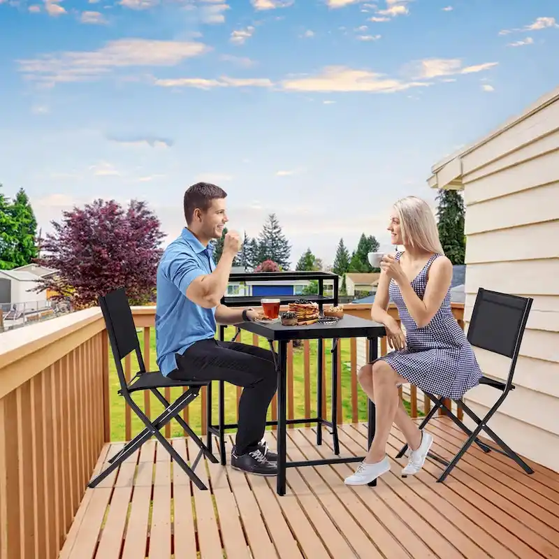 3PCS Patio Bistro Set, Patio Set of Foldable Patio Table and Chairs - 2 Person Seating