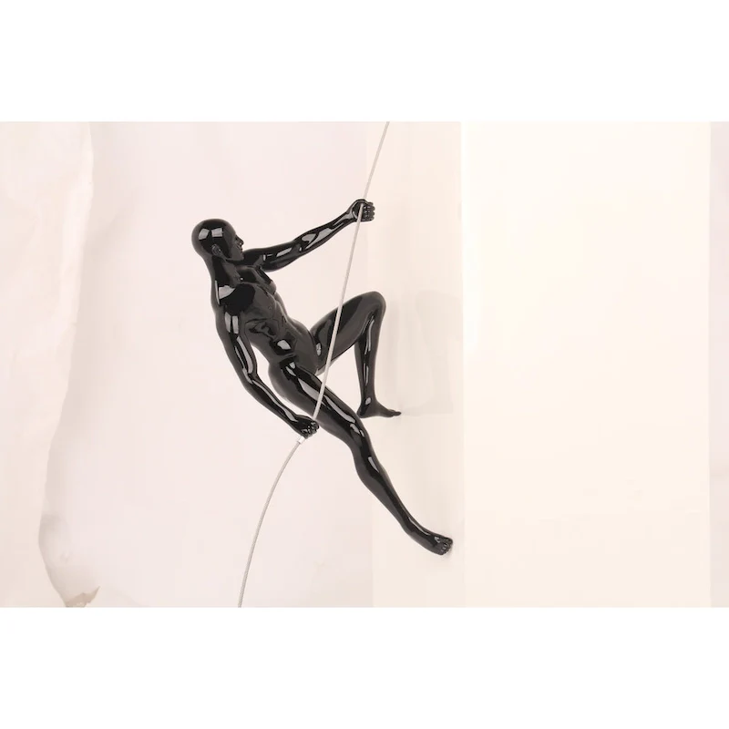 Climbing Man Glossy Black Resin Wall Sculpture - N/A