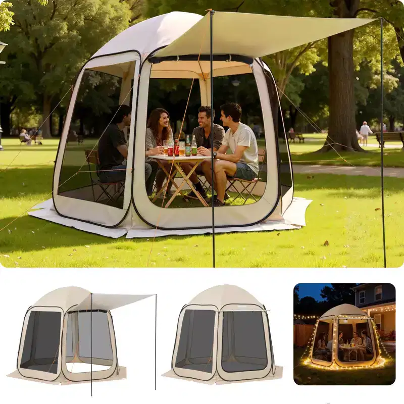10' x 9.2' Pop Up Screen House Tent with Extended Awning and Mesh Walls for 4-8 People