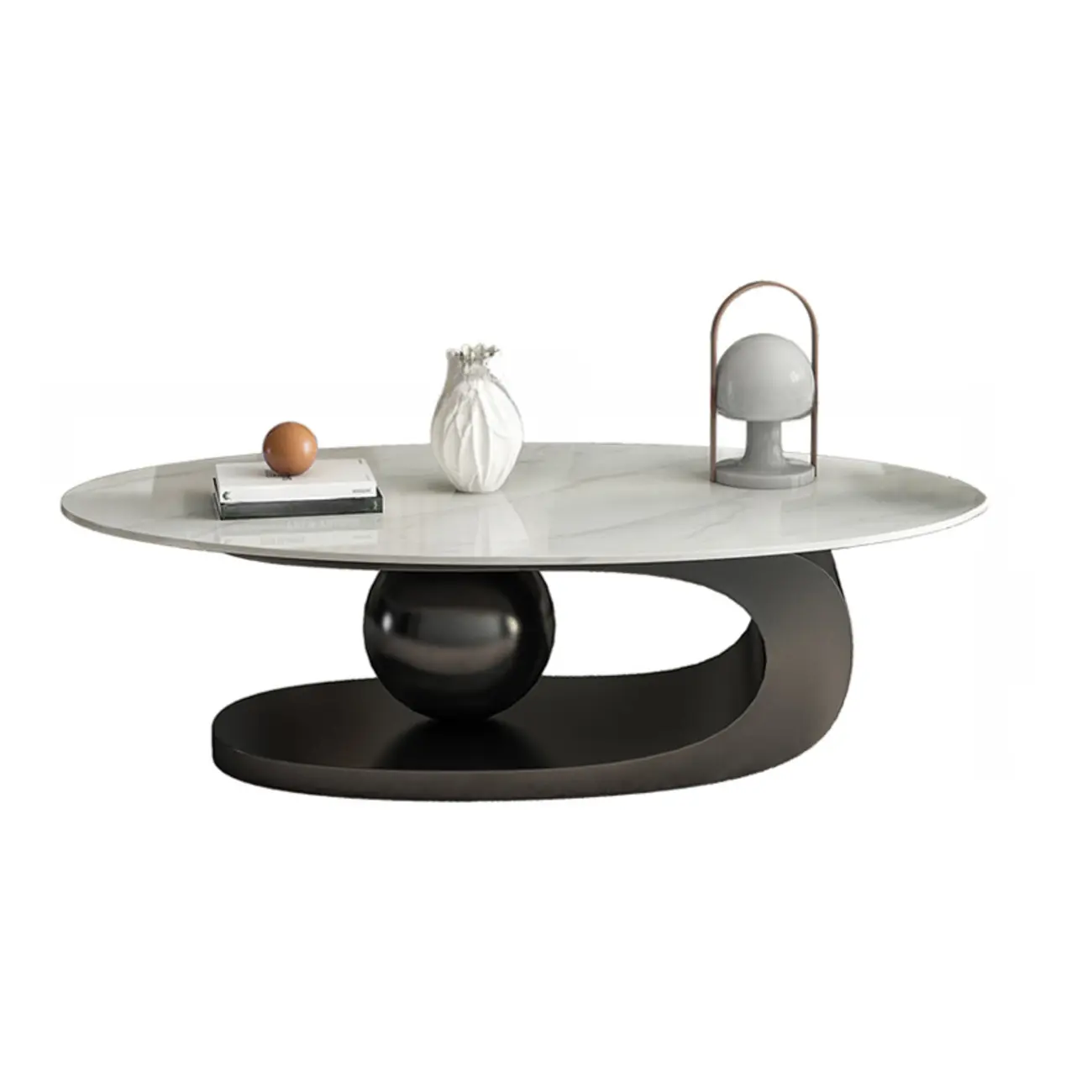 Modern Light Luxury White Oval Coffee Table with Metal Base