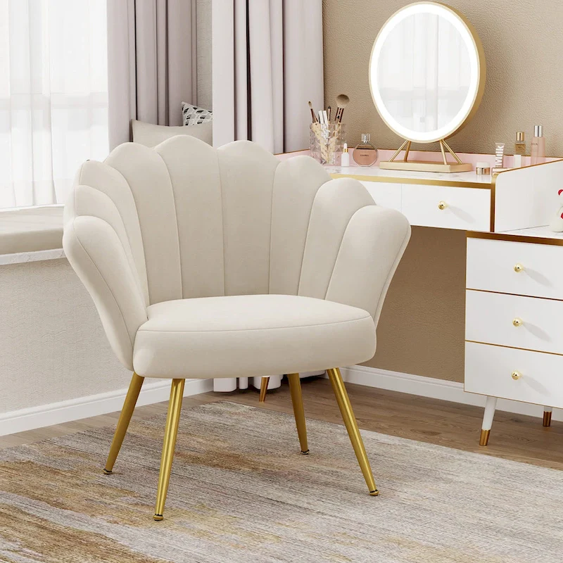 Gold Velvet Shell Accent Chair - Single Seat