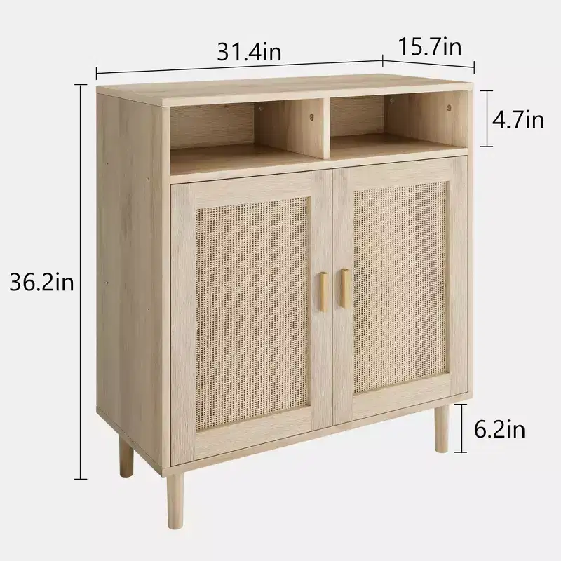 Sideboard Buffet Cabinet, Rattan Cabinet with 2 Doors, Accent Kitchen Storage Cabinet, Cupboard Console Table,Modern Coffee Cabinet for Kitchen Dining