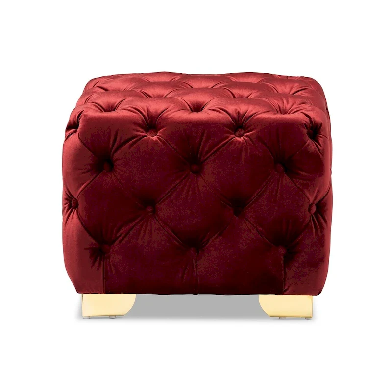 Glam Velvet Ottoman with Gold Legs