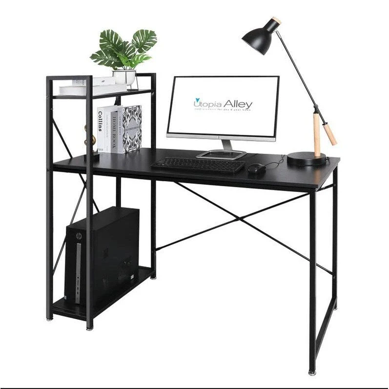 Utopia Alley Computer Desk with Shelves - 47-inch Black Metal Desk with 4-Tier Storage Bookshelves, Rustic Brown & Black