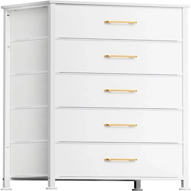 White / Elegant Black / Aqua Blue / Charcoal Black Wood Grain Print – 5-Drawer Storage Tower, Single Use