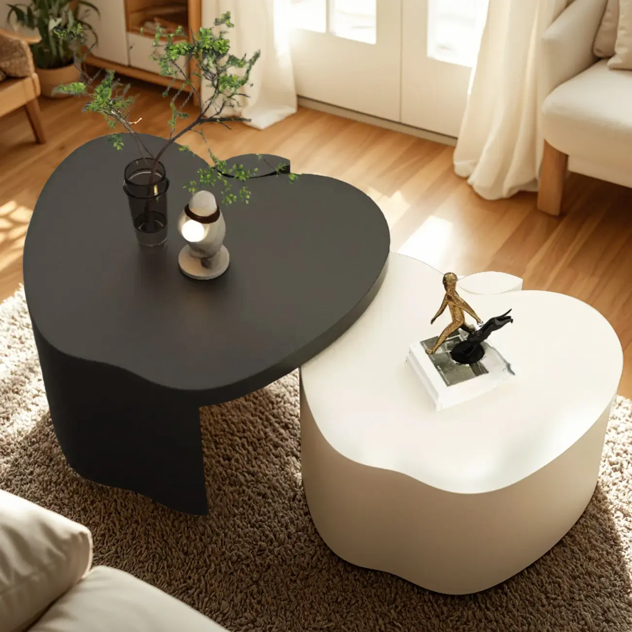 Modern Wood Apple Shape Abstract Nesting Coffee Table