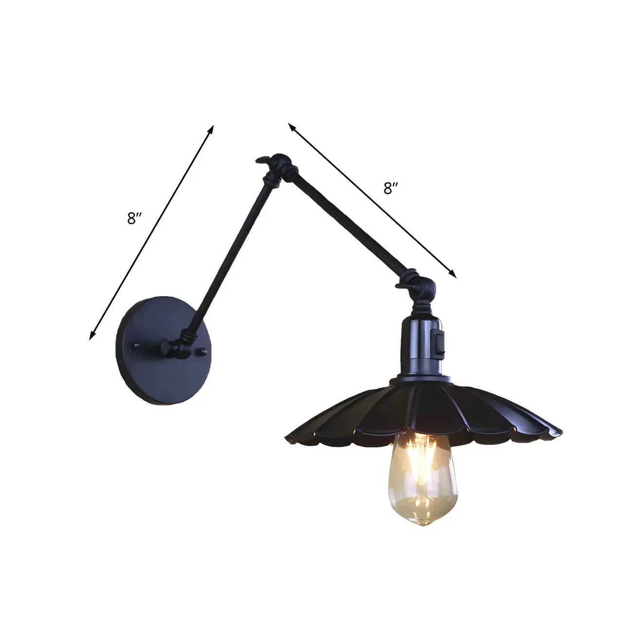Metal Black Swing Arm Wall Light with Scalloped Shade