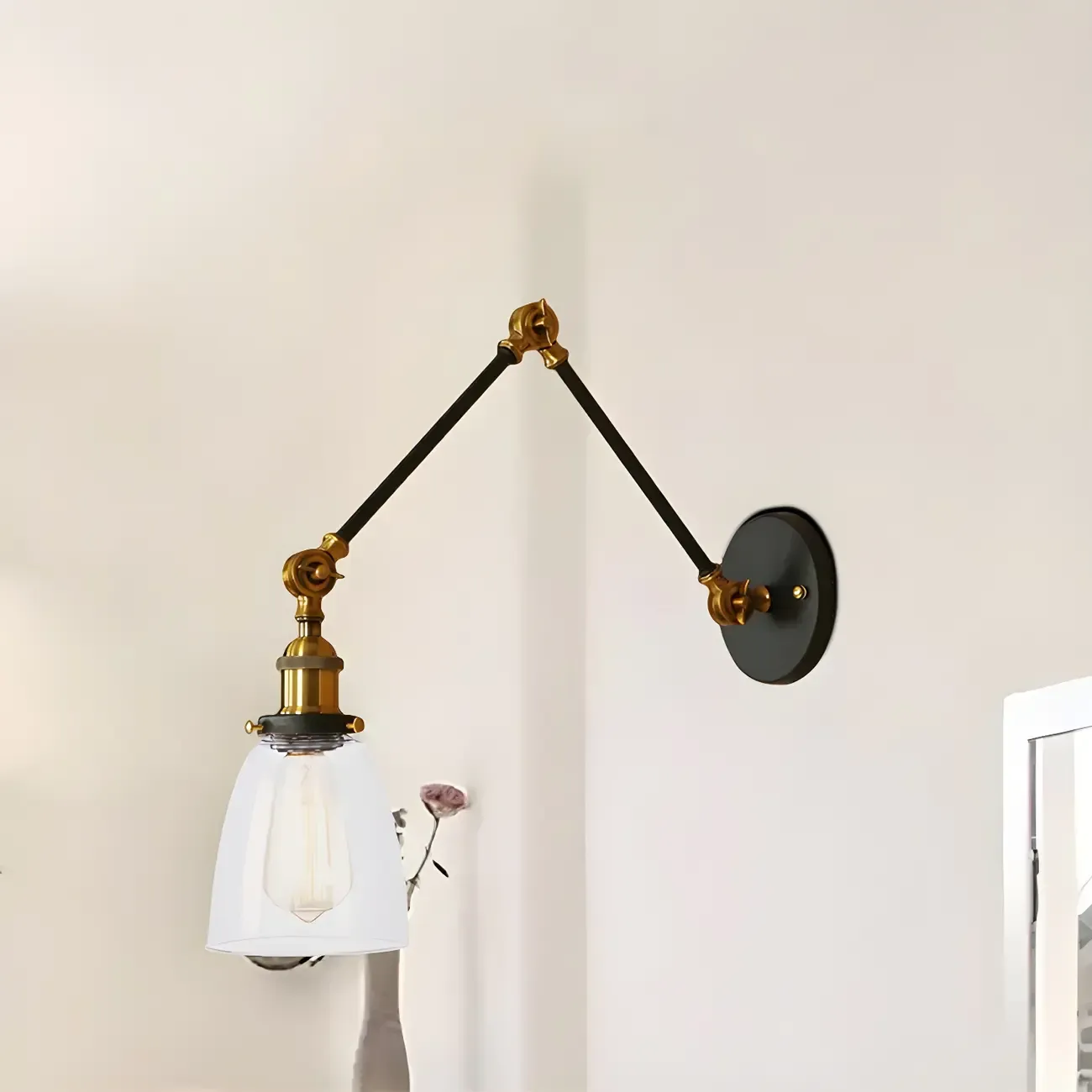 Glass Tapered Shade Industrial Swing Arm Wall Light