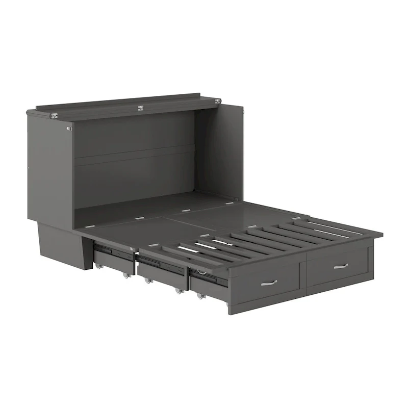 Queen Murphy Bed Chest with Mattress and Built-In Charger