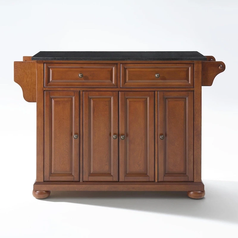 Alexandria Solid Black Granite Top Kitchen Island in Classic Cherry Finish - 18d x 51.5w x 34h