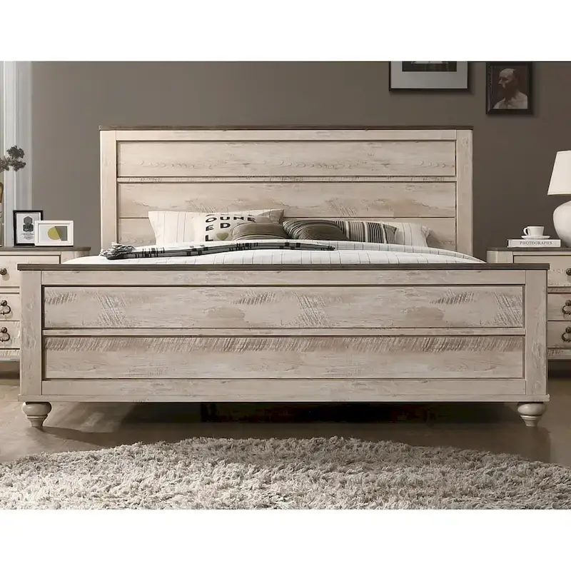Contemporary White Wash Finish 5-Piece Bedroom Set, Queen