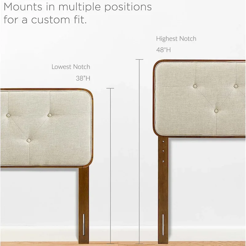 Glendale Traditional Beige Fabric Button Tufted King Walnut Wooden Headboard