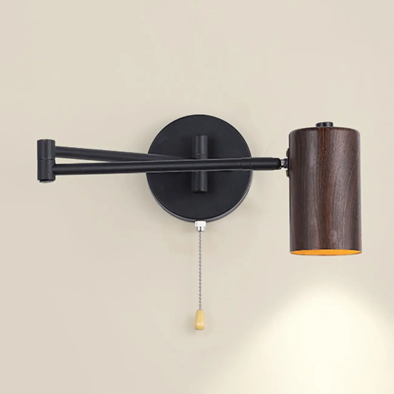 White and Black Metal Swing Arm Wall Light with Cylindrical Shade