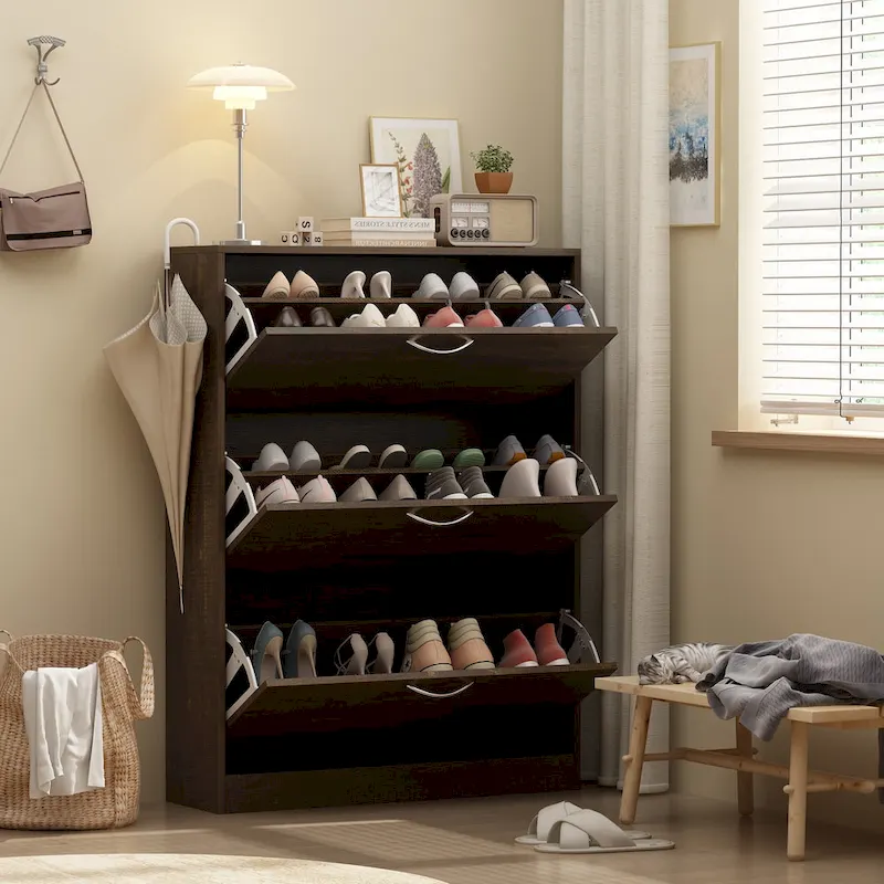 3 Drawer Shoe Cabinet - White Storage Organizer for Entryway