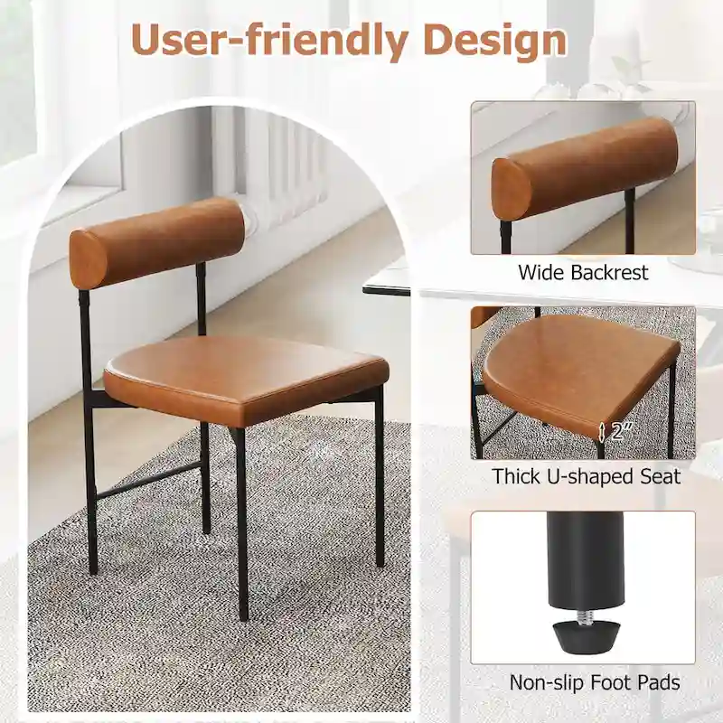 Gymax Dining Chair Set of 2 Faux Leather Upholstered Kitchen Side