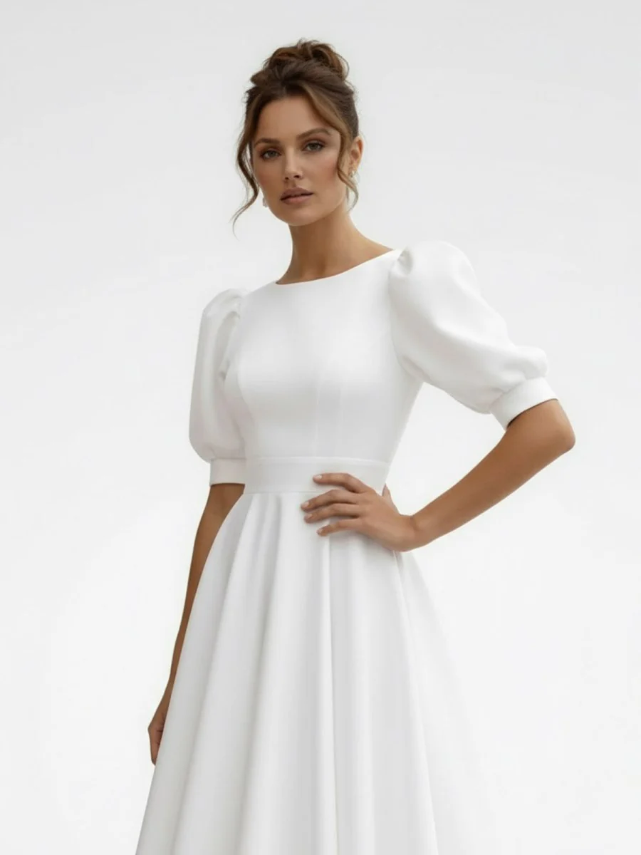 Elegant Bateau A Line Satin Knee-length Wedding Dress