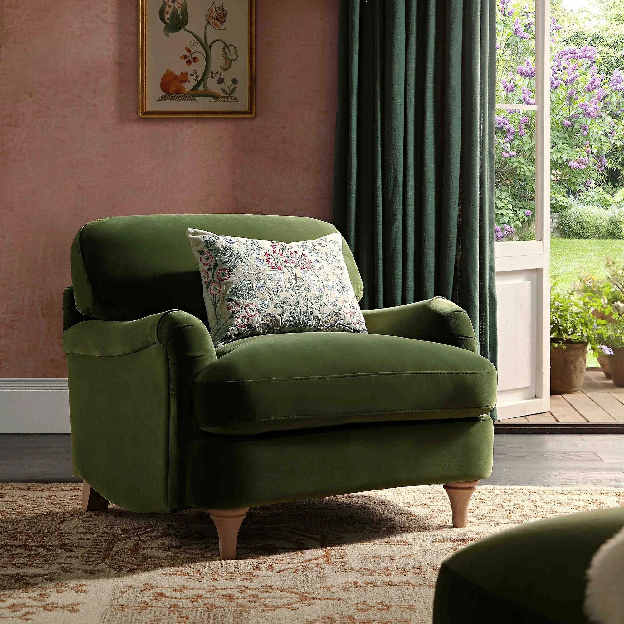 Fern Green Velvet Sofa, 1-Seater