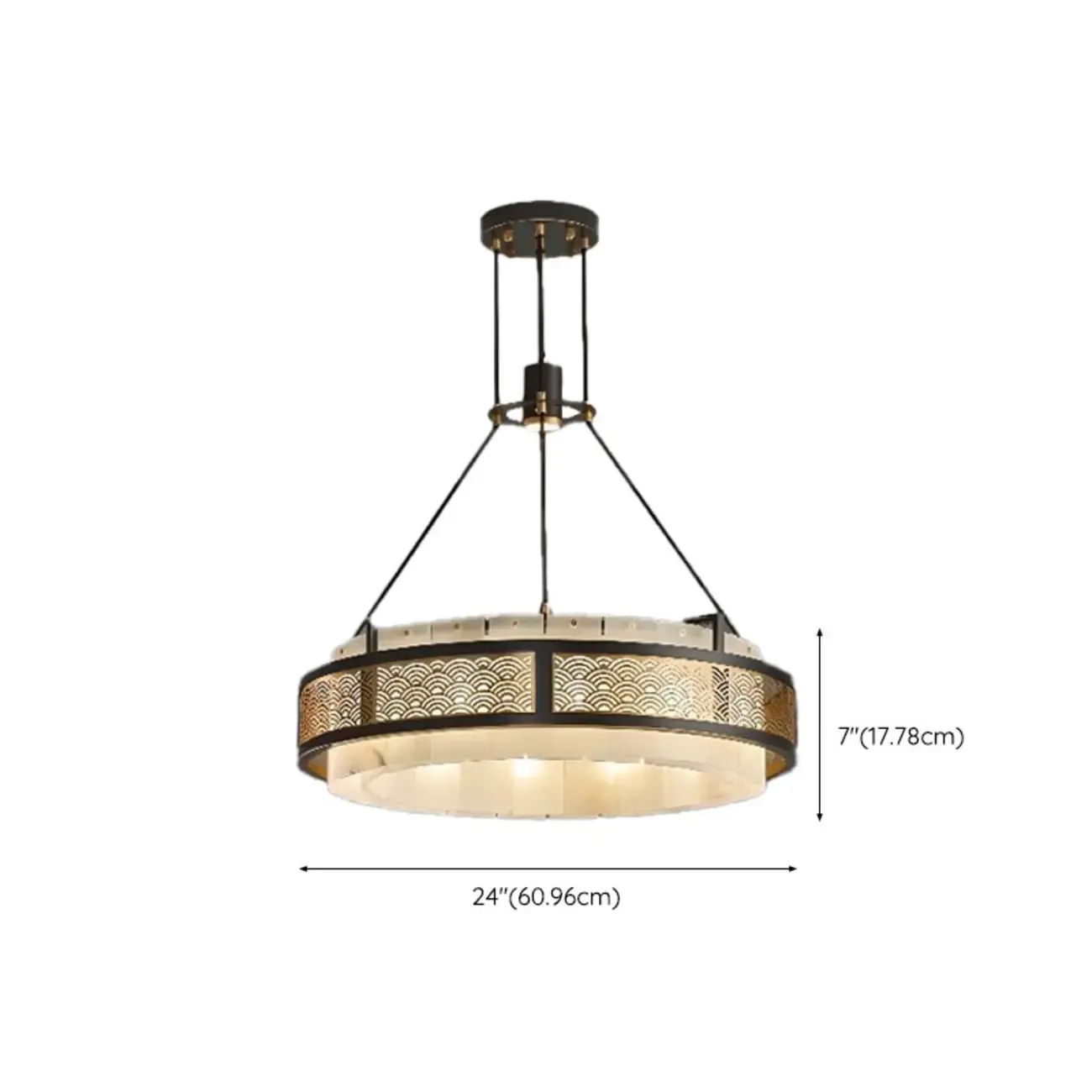 Black Metal Circle Stone Shade Modern Pendant Chandelier