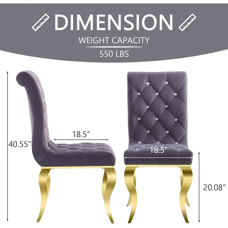 Grey Velvet Dining Chairs with Polished Gold Legs
