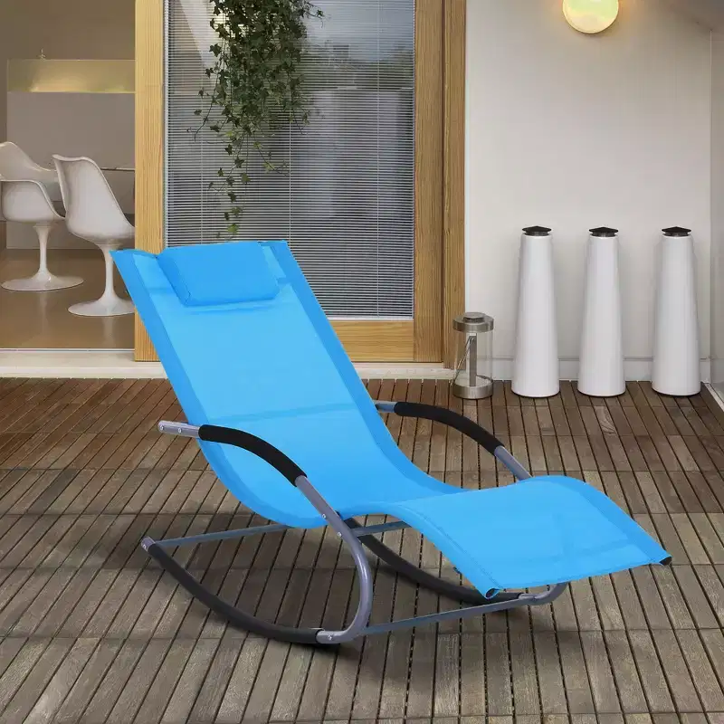 Zero Gravity Chaise Rocker Patio Lounge Chair Recliner with Detachable Pillow Weather-Resistant Fabric