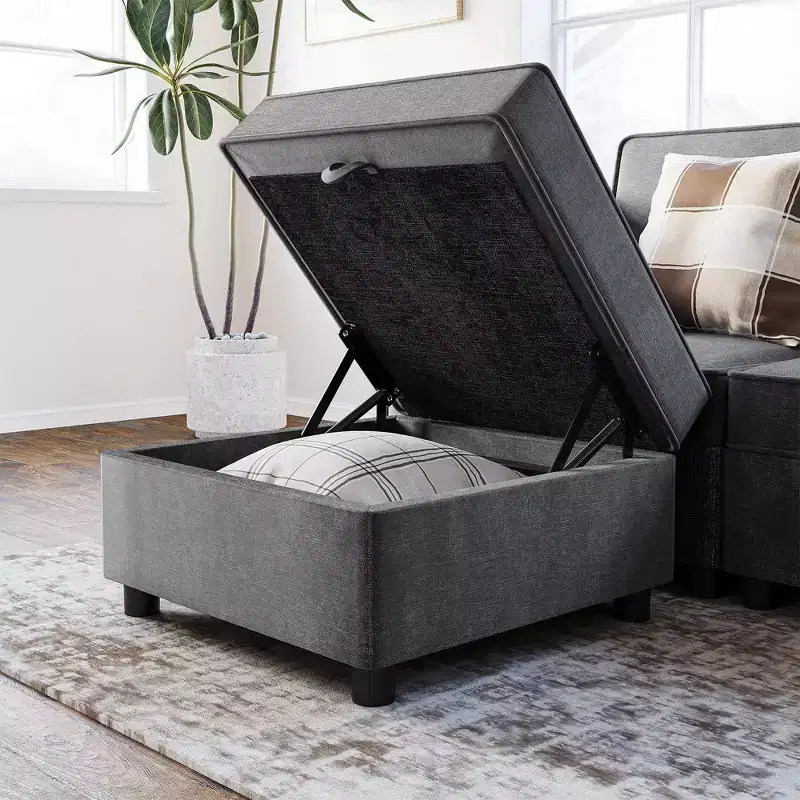Sofa, Modular Single Sofa with Storage Ottoman  Chenille Adjustable Backrest/Armrest for Small Space Living Room/Bedroom Office Dark Grey