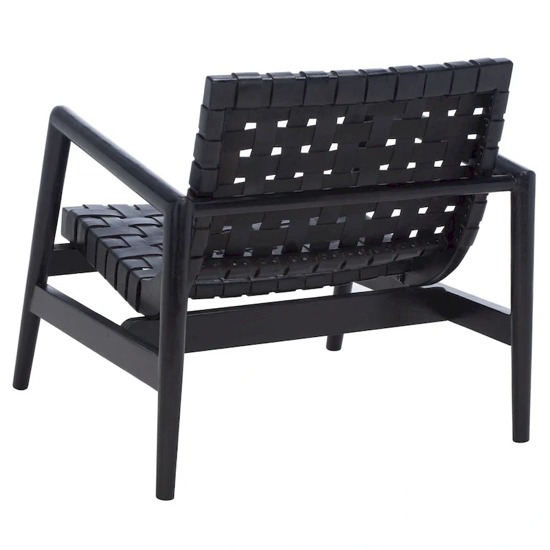 Natural Wood Leather Woven Accent Chair - Single Seat