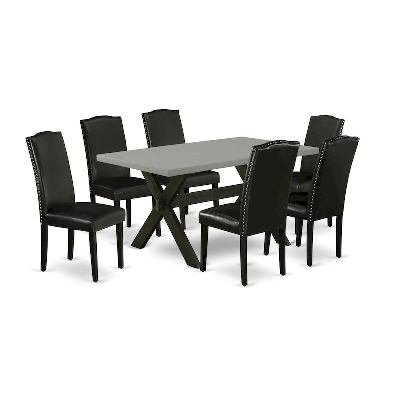 East West Furniture Dining Set-a Dining Table & Black Parson Chairs, Wire brushed Black.(Upholstered & Pieces Options)