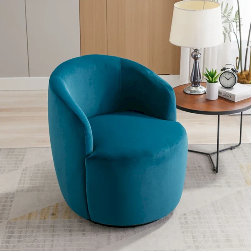 Velvet Swivel Accent Armchair Barrel Chair With Powder Coating Ring